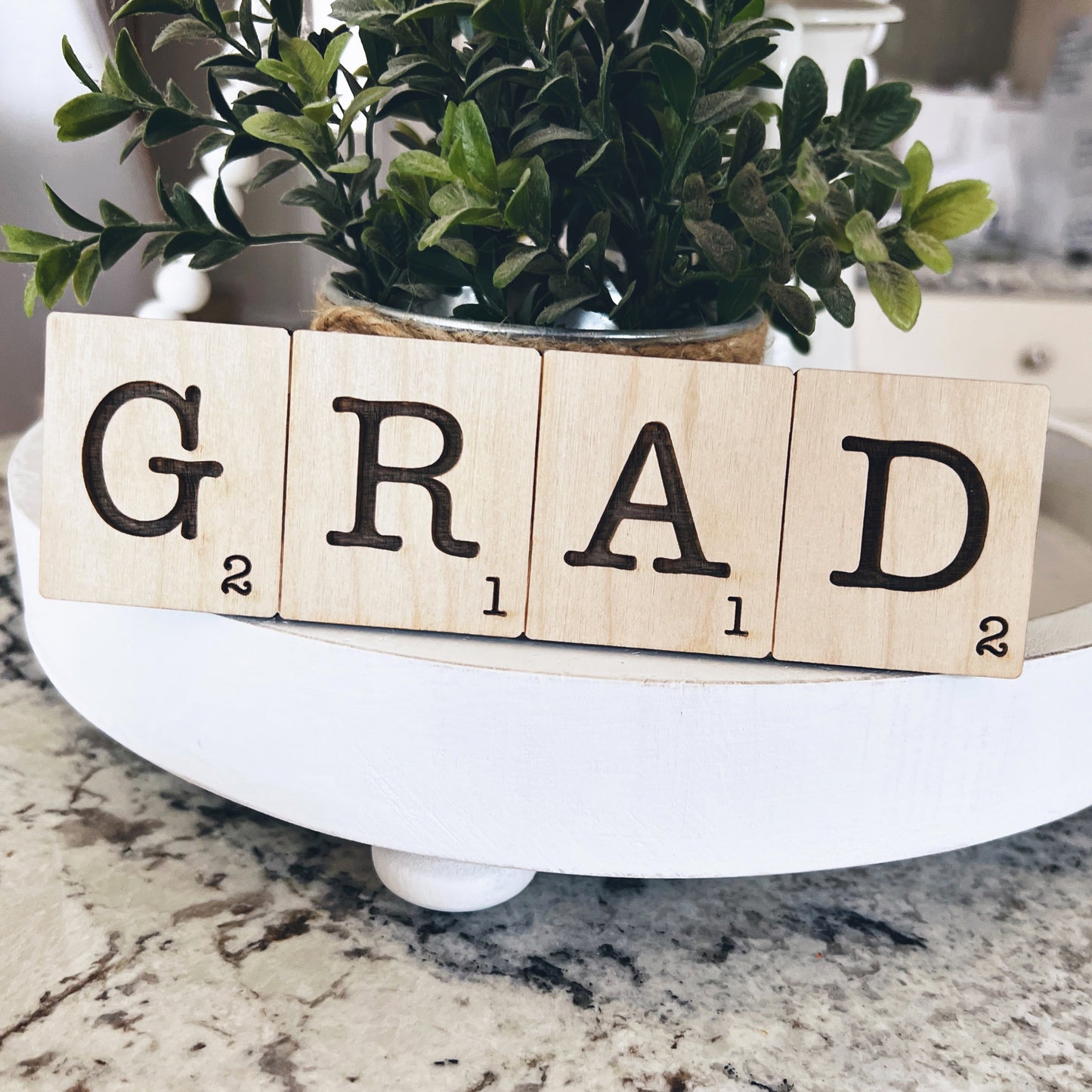 GRAD Scrabble graduation tiered tray decor