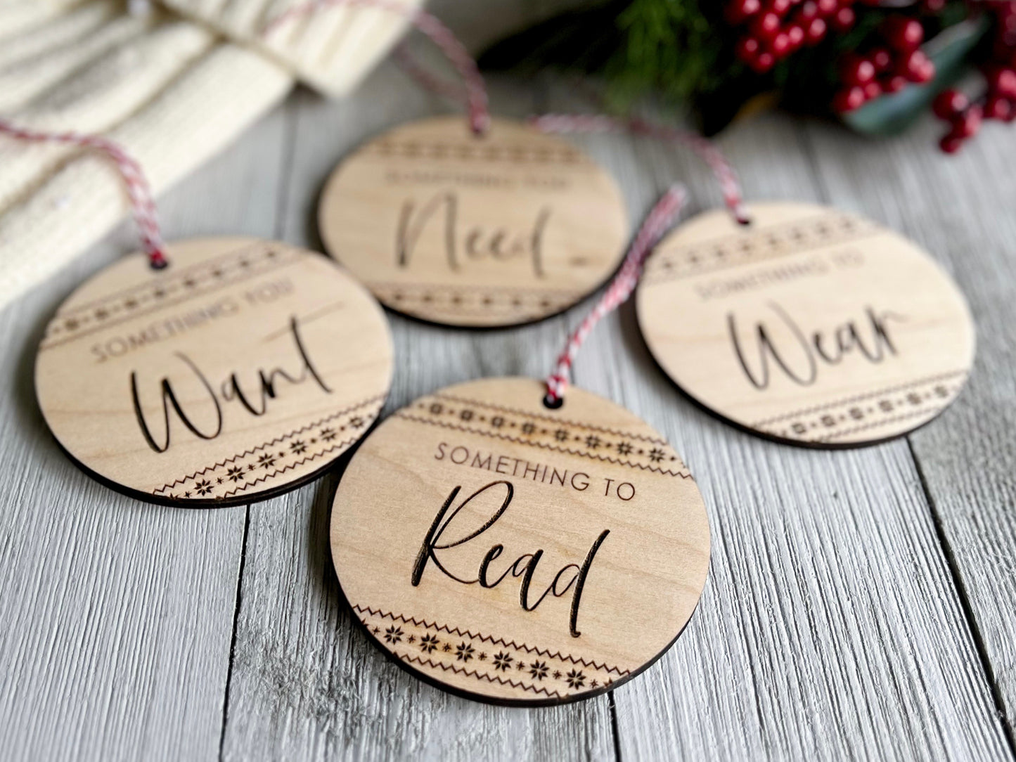 Something You Want, Need, Wear, Read Wooden Gift Tags (Set of 4)