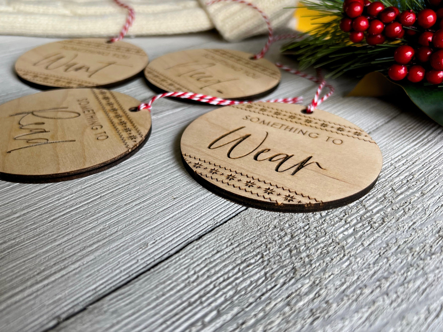 Something You Want, Need, Wear, Read Wooden Gift Tags (Set of 4)