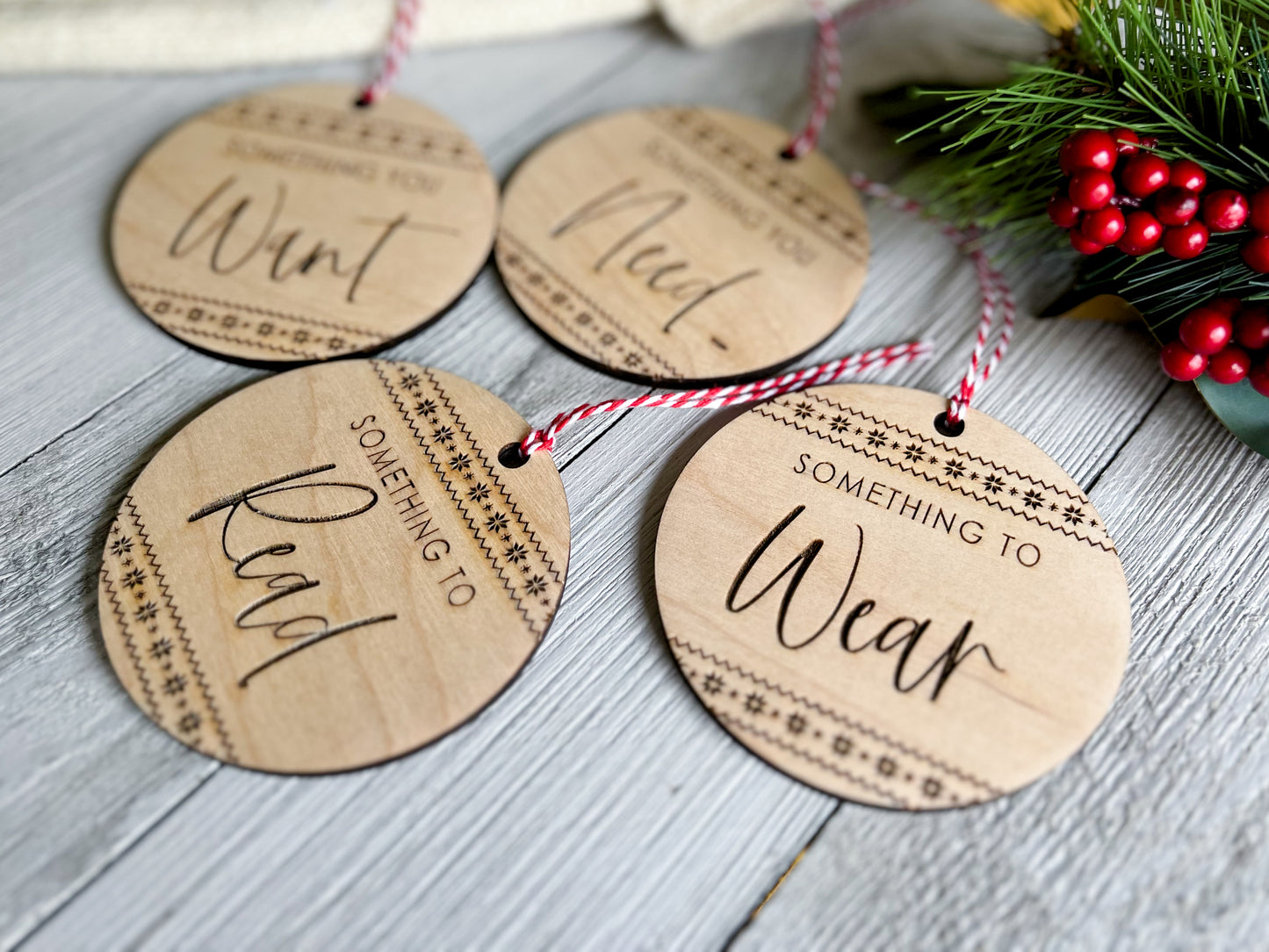 Something You Want, Need, Wear, Read Wooden Gift Tags (Set of 4)