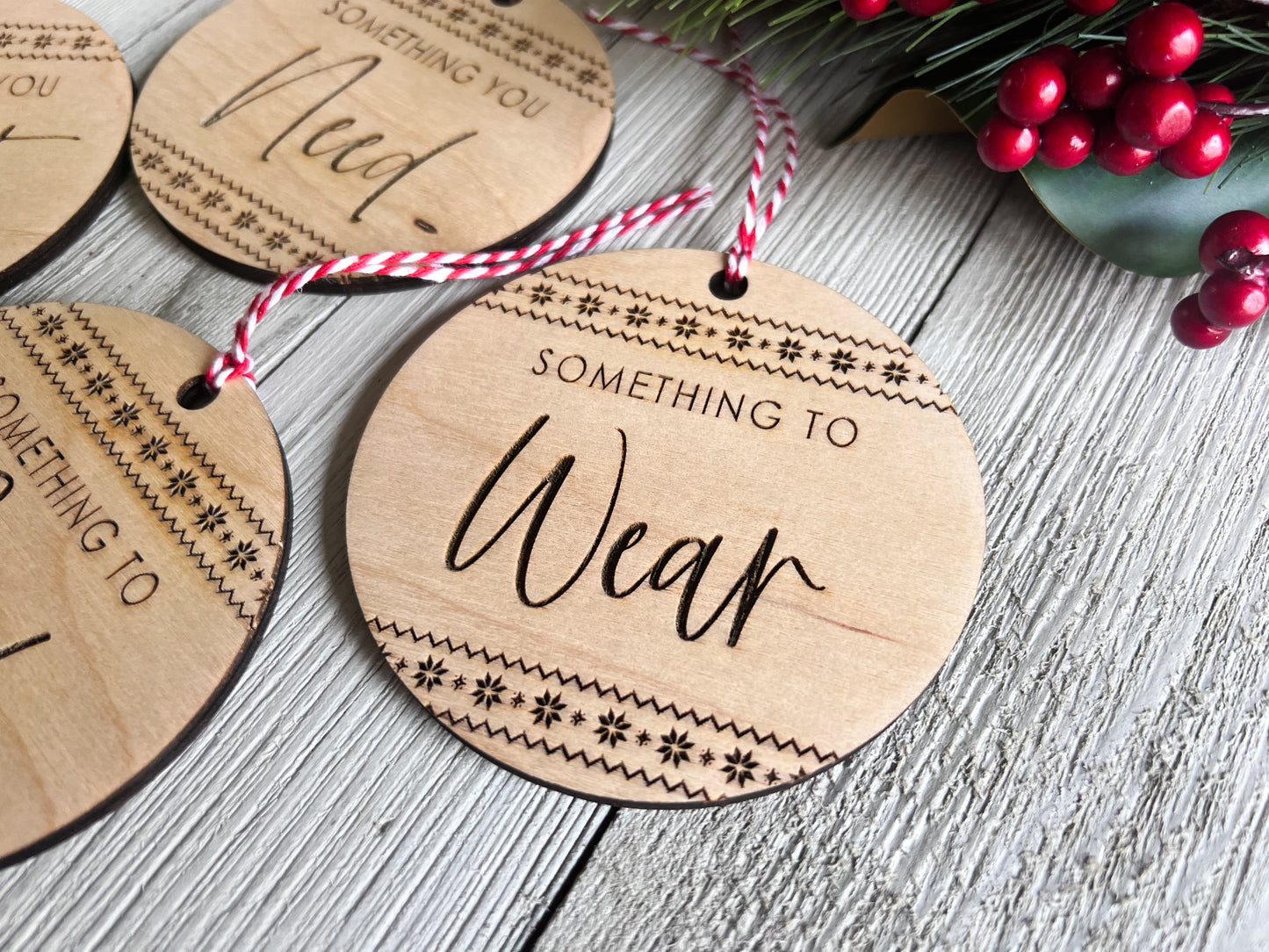 Something You Want, Need, Wear, Read Wooden Gift Tags (Set of 4)