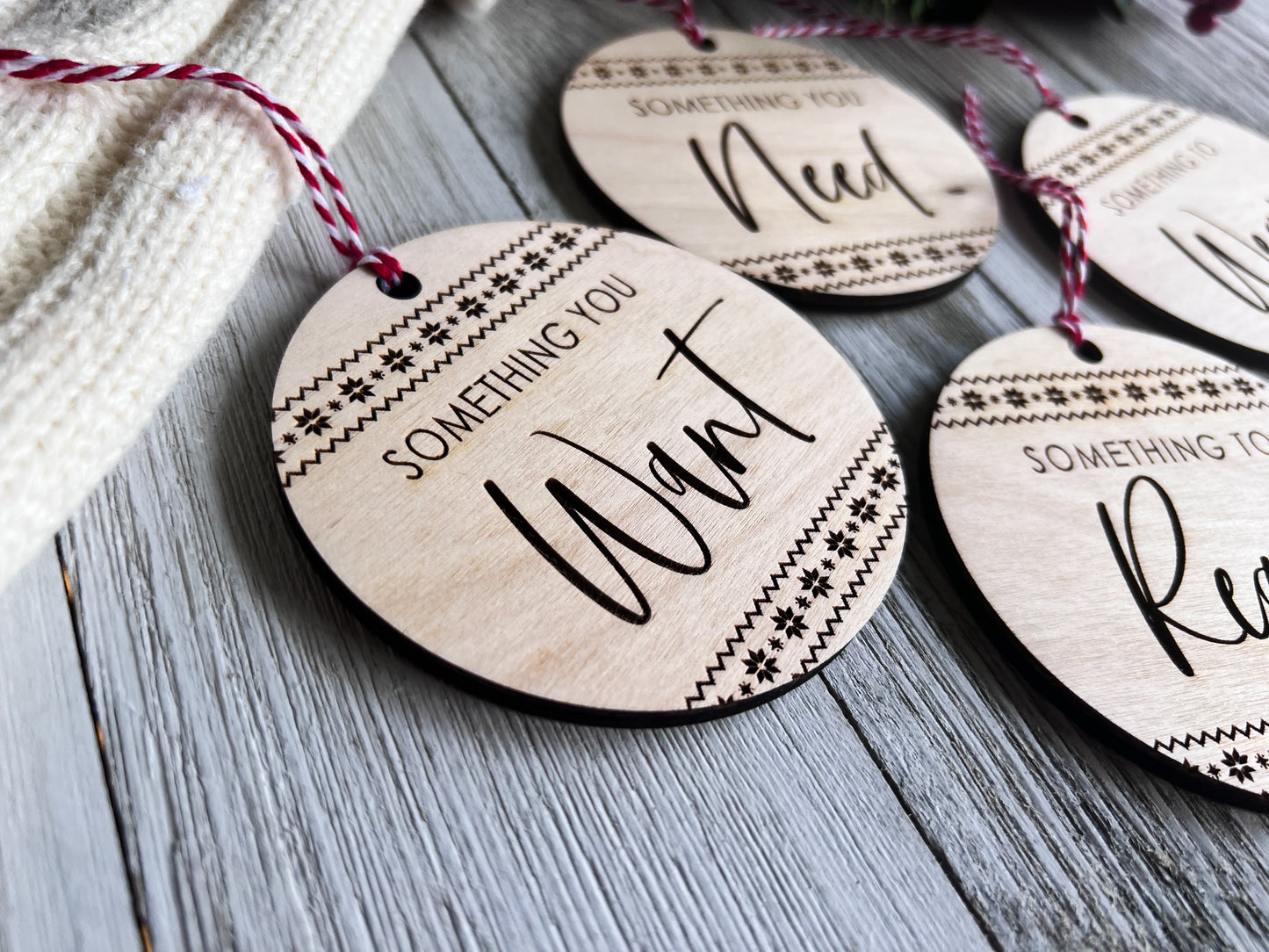 Something You Want, Need, Wear, Read Wooden Gift Tags (Set of 4)