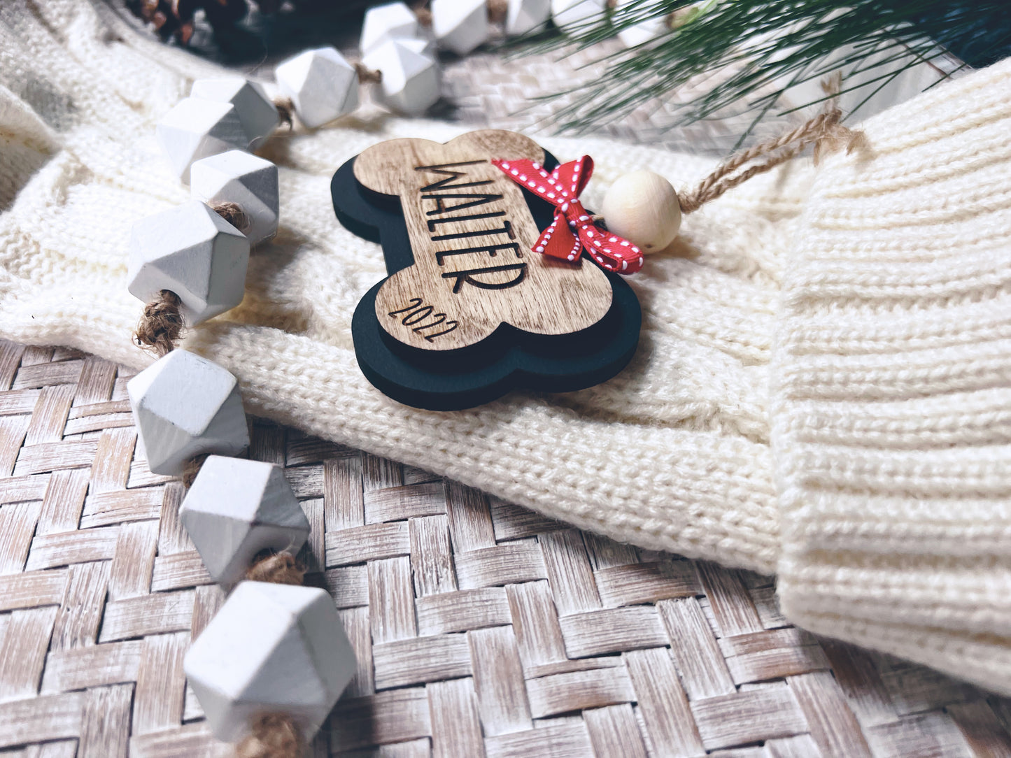 Personalized Wooden Dog Bone Christmas Ornament