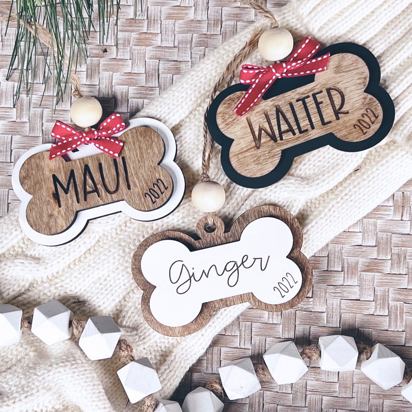 Personalized Wooden Dog Bone Christmas Ornament