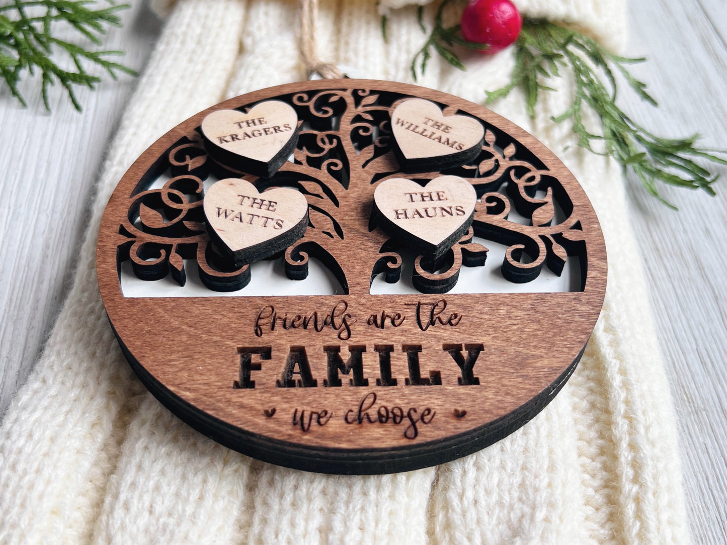 Friends are the Family We Choose Personalized Wooden Ornament