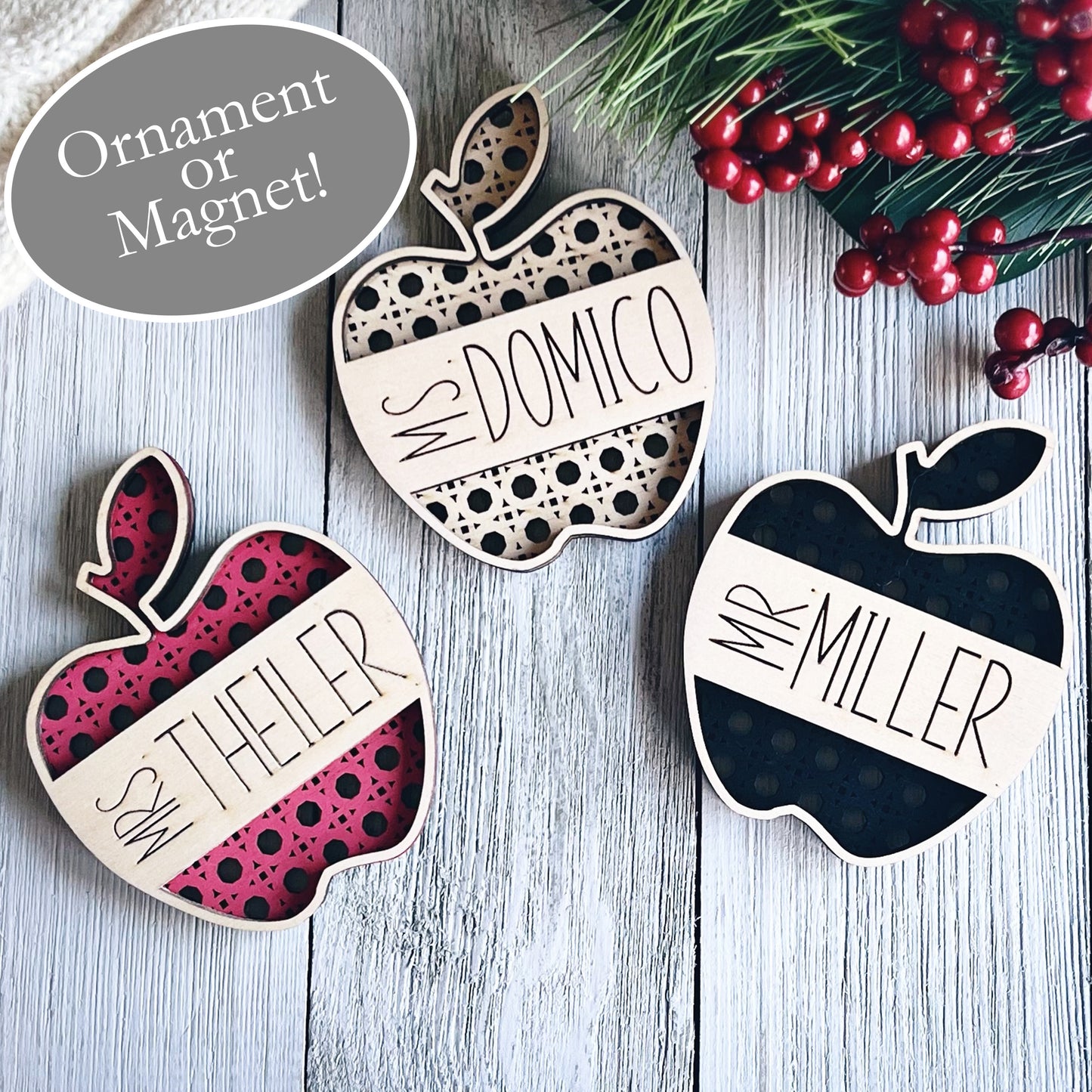 Personalized Rattan Teacher Gift - Choose ornament or magnet!